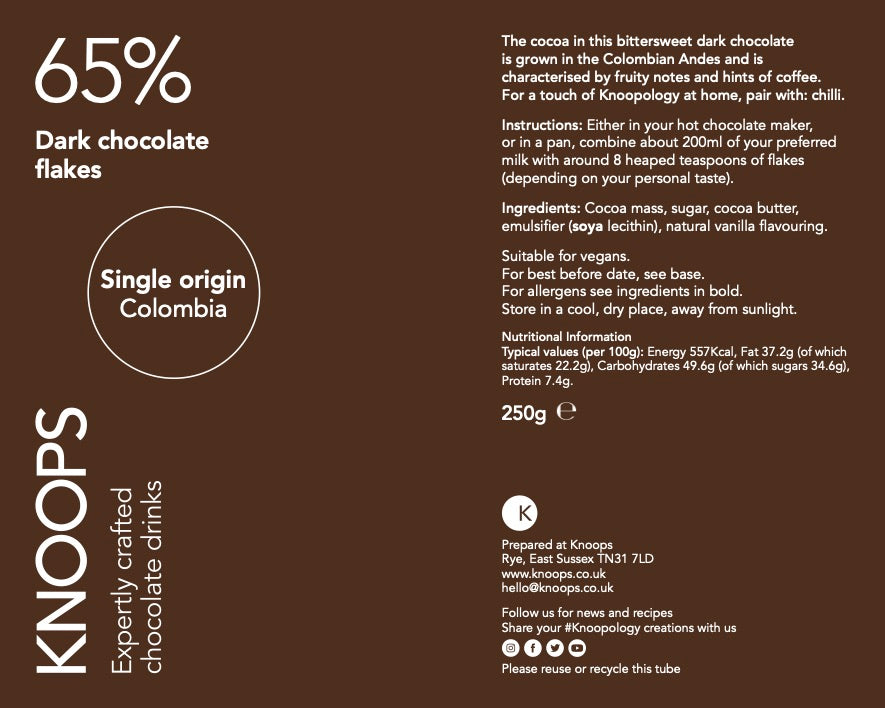 Dark hot chocolate flakes | 65% | Colombia