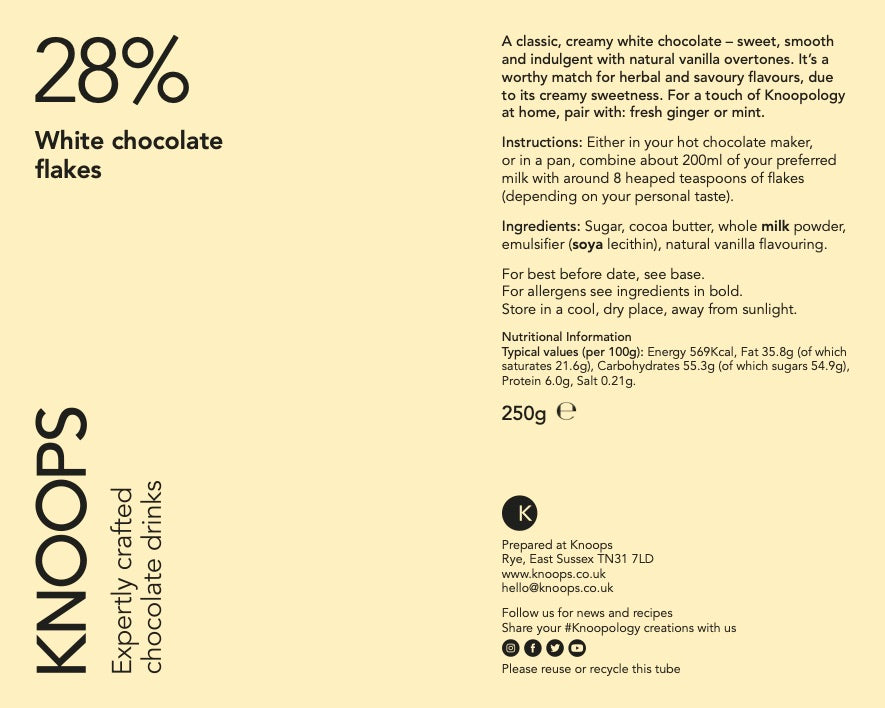 White hot chocolate flakes | 28% | Blend